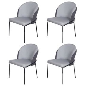 Kit 4 Cadeiras Denali Nevada Or Design Revestimento em Tecido Cinza Base Aco Pintado Preto